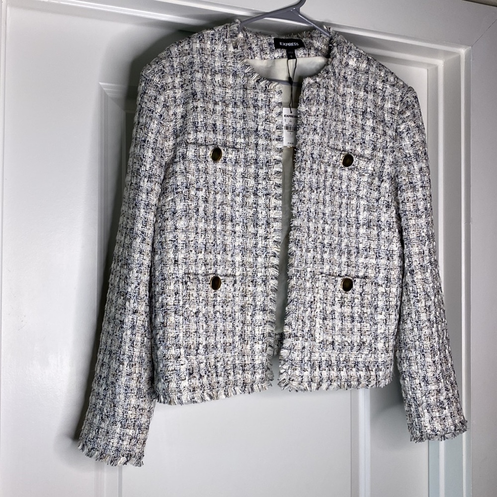 Express plaid boucle tweed jacket. Size L. Removed some padding from shoulders